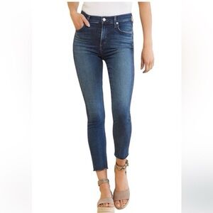 Agolde Jeans Sz 24 Blue Denim Sophie Crop Raw Hem Mid Rise Skinny Claremont NWT
